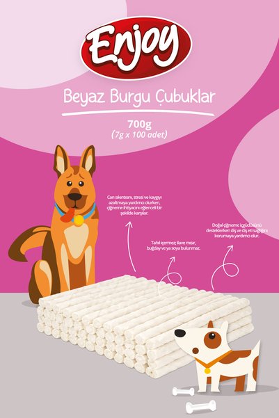 Enjoy Sütlü Beyaz Burgu Çubuk Köpekler için Çiğneme Kemiği 700g (7g x 100 Adet)
