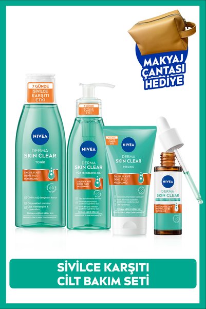 NIVEA Derma Skin Clear Sivilce Karşıtı Bakım Seti, Serum, Yüz Temizleme Jeli,...