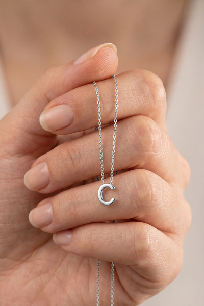 Söğütlü Silver Gümüş Rodyumlu Üç Boyutlu Minimal C Harf Kolye Sgtl11181cc