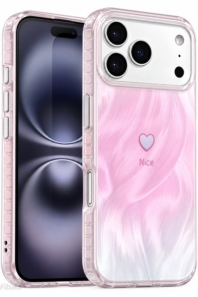 Fibaks iPhone 17 Pro Max/18 Pro Max Kılıf Hologramlı Pembe Işıltı Minik Kalp ...