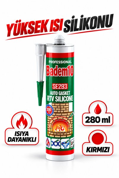 Badem10 Yüksek Isı RTV Silikonu Kırmızı 280 ML Isıya Dayanıklı Motor Tamir Co...