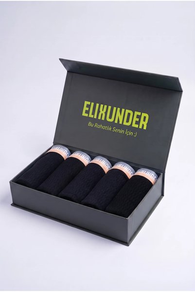 Elixunder 5'li Siyah Renk Saf Pamuklu Erkek Boxer Premium Mıknatıslı Kutulu