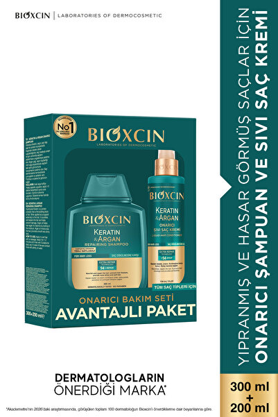 Bioxcin Keratin & Argan Onarıcı Bakım Avantaj Seti - Şampuan 300 ml + Sıvı Sa...