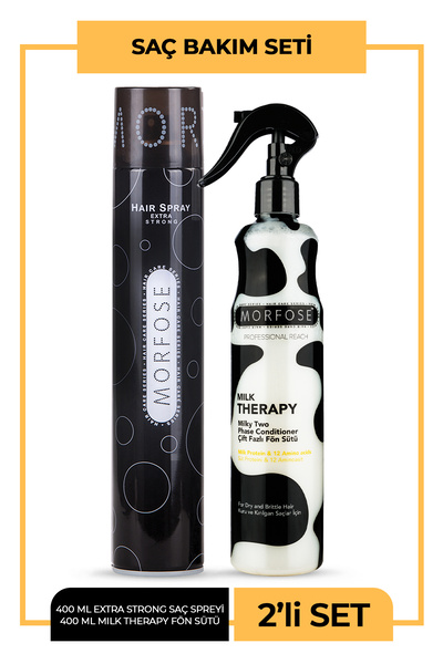 Morfose Saç Spreyi Siyah 400ml + Milk Therapy Fön Suyu 400ml