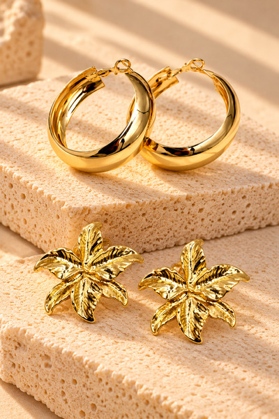 Jack Ferrero Set of 2 Steel Yellow Color Non-Fading Flower and Hoop Loop Deta...
