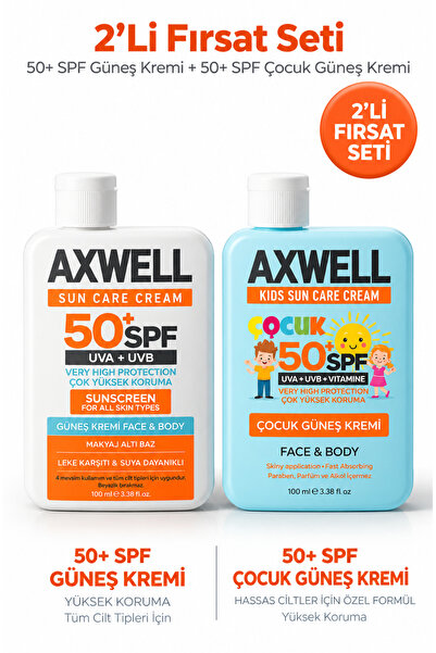 AXWELL 50+ Spf Yetişkin Ve Çocuk Güneş Kremi Seti