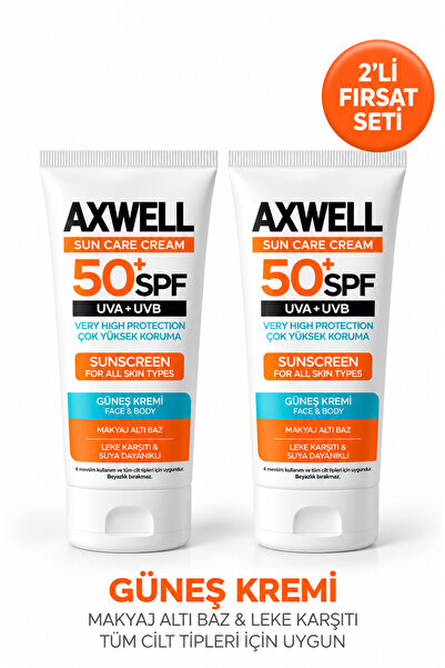 AXWELL Spf 50+ 2 Li Fırsat Seti Leke Karşıtı Nemlendirici Yüksek Koruma Güneş Kremi 50 ml