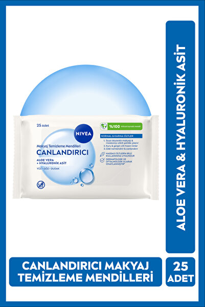 NIVEA Canlandırıcı Makyaj Temizleme Mendilleri 25 Adet, Hyaluronik Asit, Aloe...