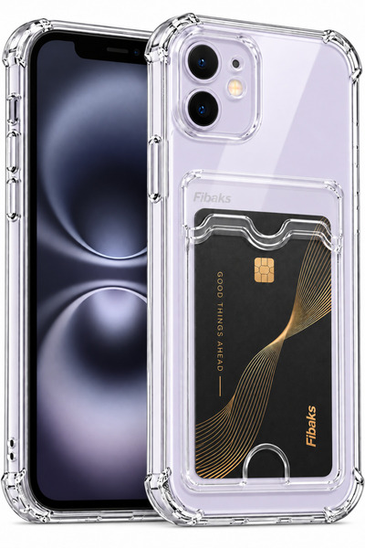 Fibaks iPhone 12 Kılıf Kamera Koruma ve Köşe Korumalı Arkası Kartlıklı Cüzdan...