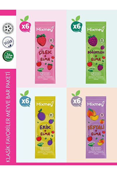 mixmey Klasik Favoriler Meyve Bar Paketi 24 Adet | Sağlıklı Atıştırmalık Vega...