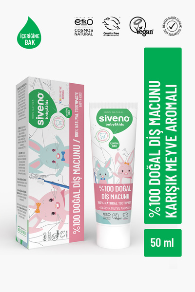 Siveno %100 Doğal Diş Macunu Bebek ve Çocuk İçin Karışık Meyve Aromalı Florür...