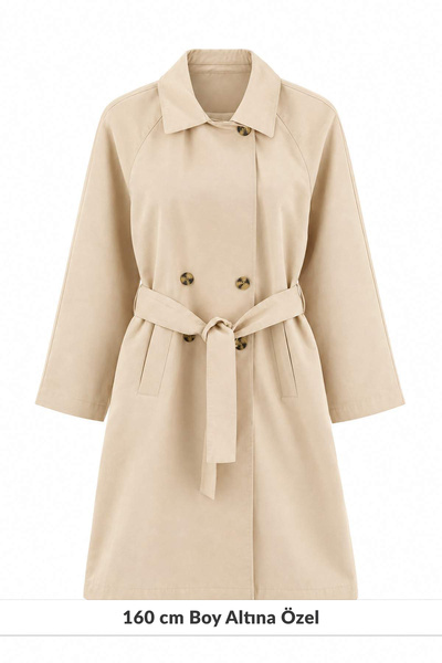Trendyol Collection Petite Stone Regular Fit Long Belted Trench Coat Twoaw27T...