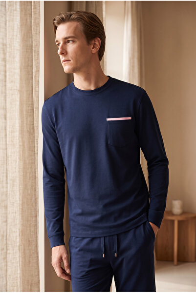 Katia&Bony Men's Silver Pocketed Pajama Top Navy Blue