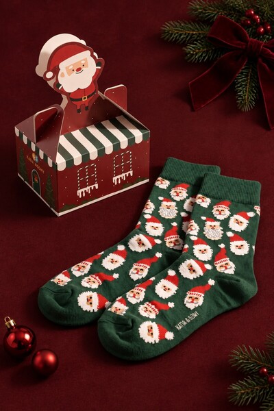 Katia&Bony Unisex Santa Claus Boxed Cotton Socks Green