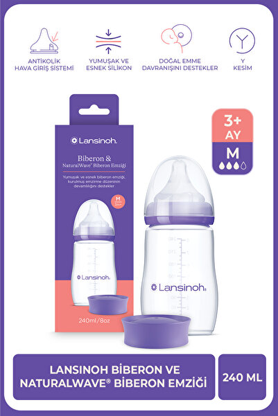 Lansinoh 240 ml Biberon ve NaturalWave® Biberon Emziği (3Ay+)