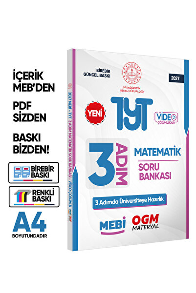 Karakutu Yayınları 2027 TYT MEBİ-OGM 3 ADIM Matematik Soru Bankası RENKLİ A4 ...