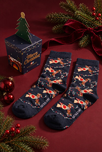Katia&Bony Unisex Merry Christmas Boxed Deer Patterned Socks