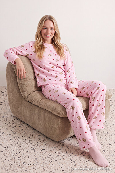 Trendyol Collection Set de pijamale din lână de iarnă cu model de ursuleț și ...