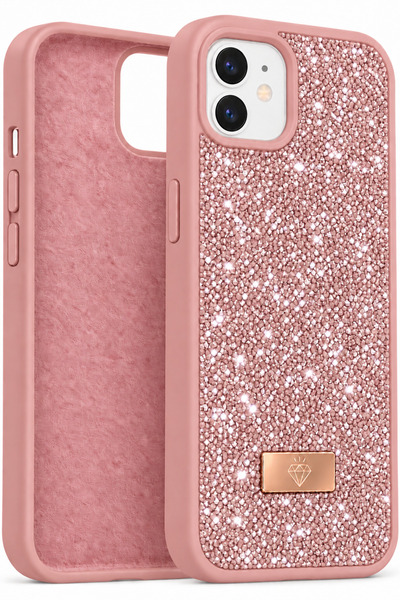 Fibaks iPhone 11 Kılıf Içi Kadife Elmas (Jelatini Sökünüz) Tasarımlı Pembe Ta...