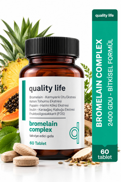 Quality Life Bromelain Complex 2500 GDU 60 Tablet - Papain - Karnıyarık Otu T...