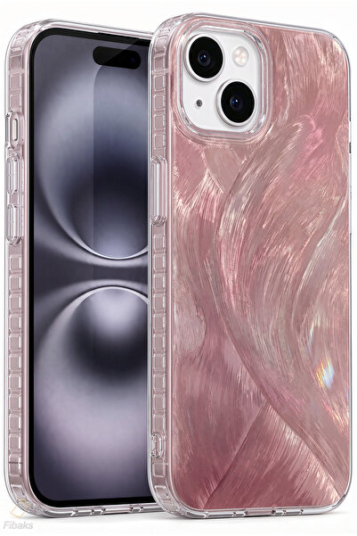 Fibaks iPhone 13/14/15 Kılıf Tüy Ebru Desenli Darbe Emici Rose Renkli Silikon...