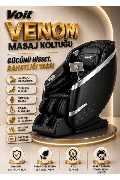 Voit Venom Masaj Koltuğu – Tablet Kontrollü, Bluetooth Hoparlörlü, Kurulum Ge...