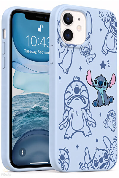 Fibaks iPhone 11 Kılıf Stitch Desenli Bebe Mavi Kadifemsi Soft Touch Silikon ...