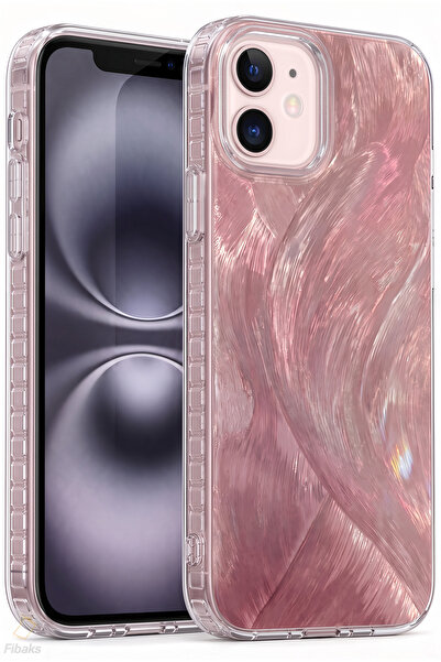 Fibaks iPhone 11 Kılıf Tüy Ebru Desenli Darbe Emici Rose Renkli Silikon Koruy...