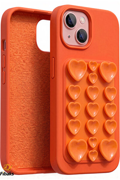 Fibaks iPhone 13/14/15 Kılıf Kendinden Vakumlu Kalp Desenli Soft Silikon Tele...