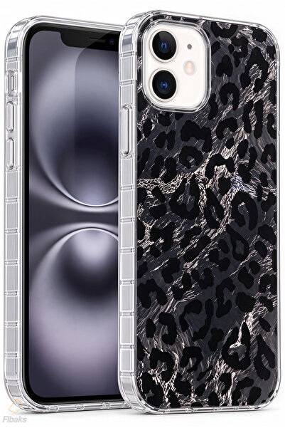 Fibaks iPhone 11 Kılıf Hologramlı Siyah Leopar Desenli Darbe Emici Kamera Kor...