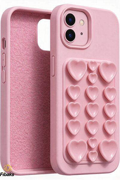 Fibaks iPhone 11 Kılıf Kendinden Vakumlu İçi Kadife Kalp Desenli Soft Silikon...