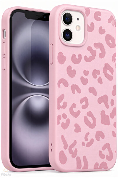 Fibaks iPhone 11 Kılıf Pembe Leopar Desenli İnce Yumuşak Silikon