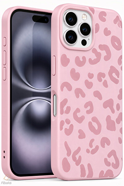 Fibaks iPhone 16 Pro Kılıf Pembe Leopar Desenli İnce Yumuşak Silikon