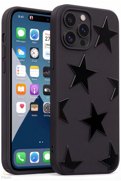 Fibaks iPhone 14 Pro Max Kılıf Siyah Yıldız Star Desenli Silikon Darbe Emici ...