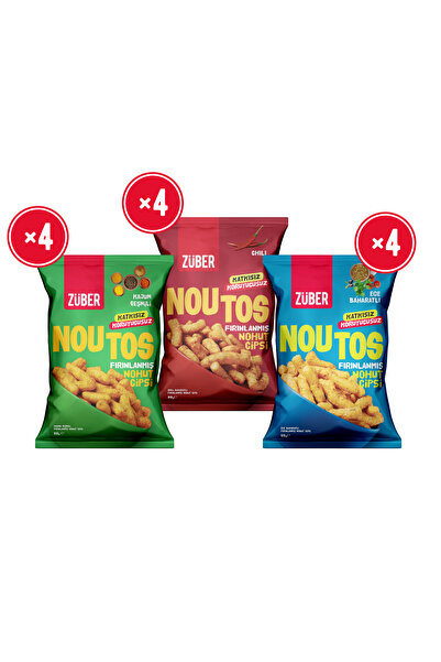 Züber Noutos Nohut Cipsi Atıştırmalık Deneme Paketi 55g x 12 Adet (Kajun, Chi...