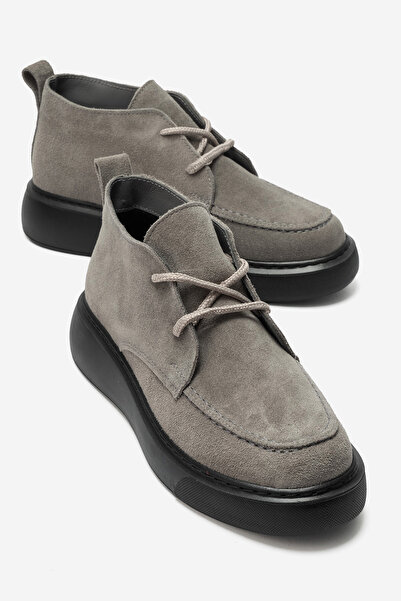 LuviShoes LILYA Füme Gri Süet Hakiki Deri Kadın Chukka Bot