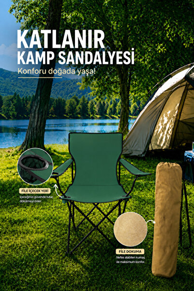 Walke Katlanabilir Kamp Sandalyesi Piknik Sandalyesi Plaj Sandalyesi Yeşil Ta...