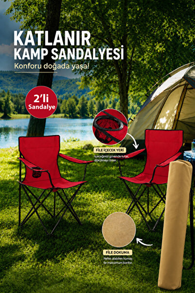 Walke 2 Li Katlanabilir Kamp Sandalyesi Piknik Sandalyesi Plaj Sandalyesi Kır...