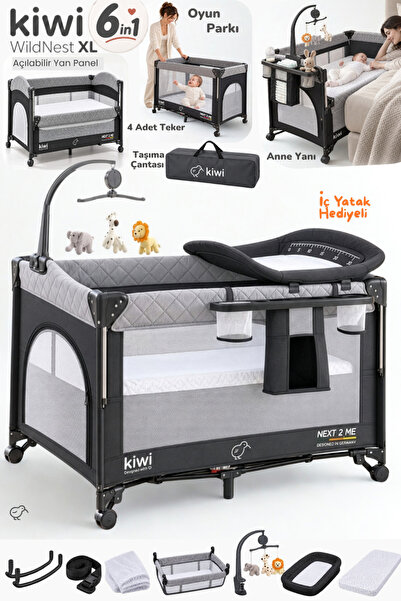 Kiwi Wild 3in1 Anne Yanı Park Yatak Katlanır Beşik, Tekerlekli, Yan Açılır, M...