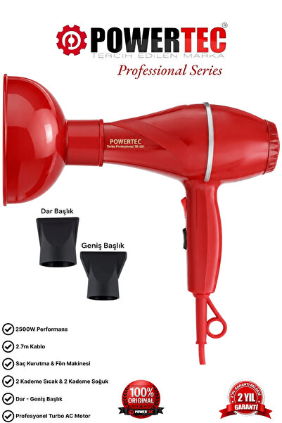 POWERTEC TR-501+Renkli Hacimlendirici Difüzör Başlıklı Profesyonel Saç Kurutm...