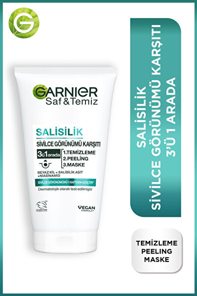 Garnier Saf & Temiz Salisilik Sivilce Görünümü Karşıtı 3'ü 1 Arada (Beyaz Kil...
