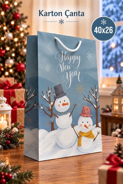 Huzur Party Store 40x26 Cm Kardan Adam Kış Temalı Yılbaşı Sert Hediyelik Kart...