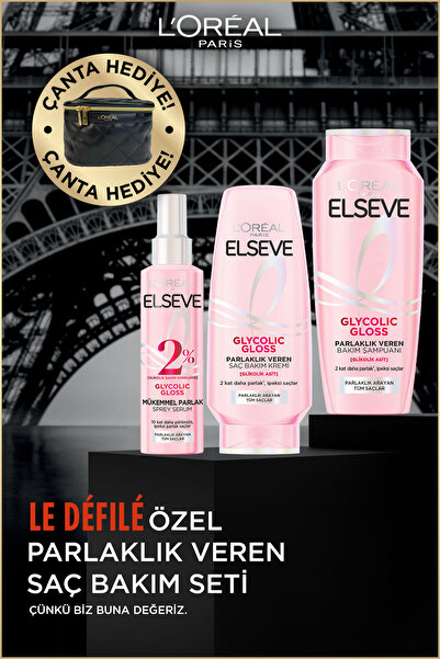 ELSEVE Glycolic Gloss Parlak Veren Saç Bakım Rutini Seti: Şampuan, Saç Kremi,...