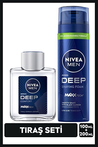 NIVEA MEN Erkek Deep Dimension Tıraş Seti, Tıraş Köpüğü 200ml ve Nemlendirici...