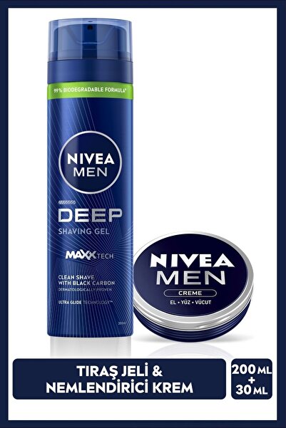 NIVEA MEN Erkek Nemlendirici Bakım Kremi 30ml ve Deep Dimension Tıraş Jeli 20...