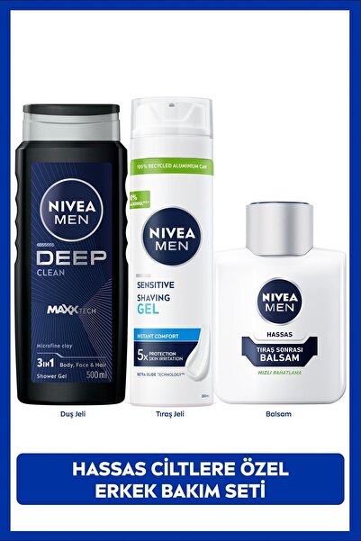 NIVEA MEN Erkek Deep Duş Jeli 500ml, Hassas Ciltere Özel Tıraş Jeli ve Tıraş ...