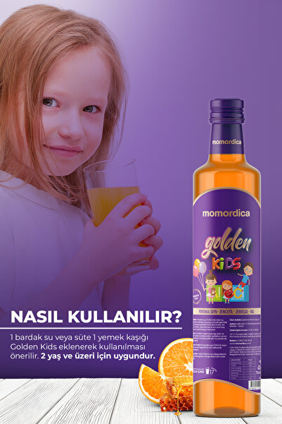 MOMORDİCA Golden Kids - 10 Doğal Bitki İçerikli Portakal Aromalı Çocuklara Özel Konsantre Karışım - 250ml