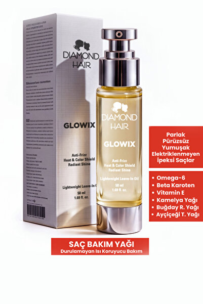 DIAMOND HAIR GLOWIX Durulanmayan Saç Bakım Yağı Elektriklenme Karşıtı Isı Kor...