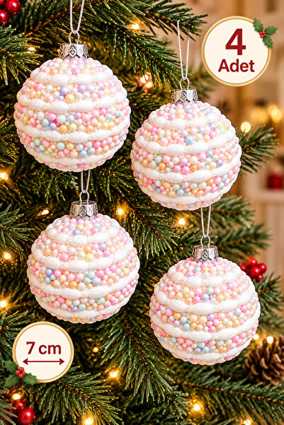 Huzur Party Store Makaron Renkli Pıtırcıklı 4 Adet 7 Cm Yılbaşı Ağacı Çam Ağa...