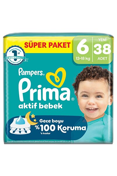 Prima Bebek Bezi Aktif Bebek Süper Paket 6 Beden 38 Adet